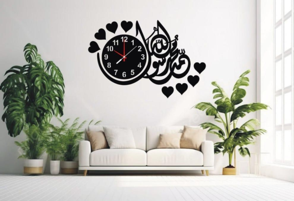 Kalma Calligraphy Wooden Wall Clock with Light - Image 2