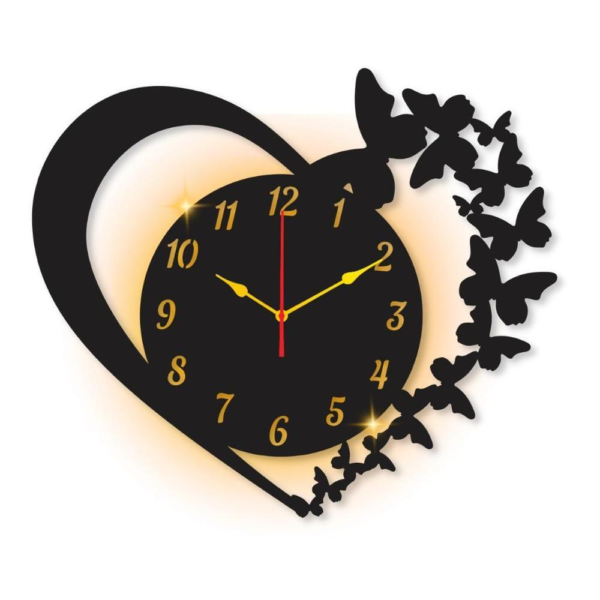 Heart Shaped Laminated Wall Clock with Light - Image 2