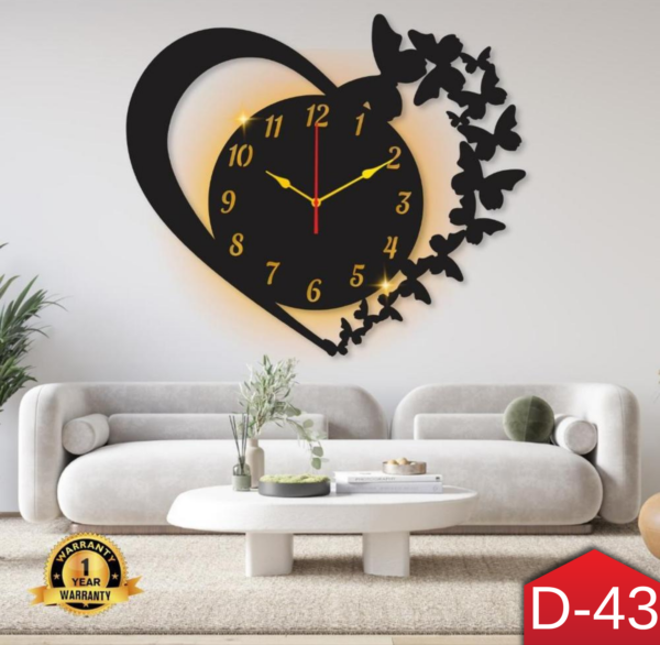 Heart Shaped Laminated Wall Clock with Light