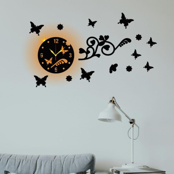 Butterfly Laminated Wall Clock with Light - Image 2