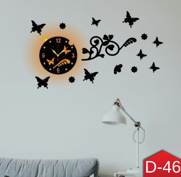 Butterfly Laminated Wall Clock with Light